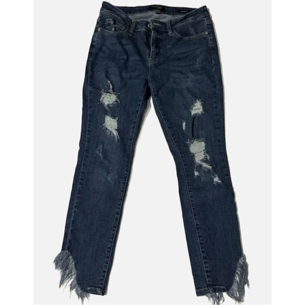 Judy Blue Medium Wash Shark Bite Rough Hem - MEDIUM BLUE DENIM